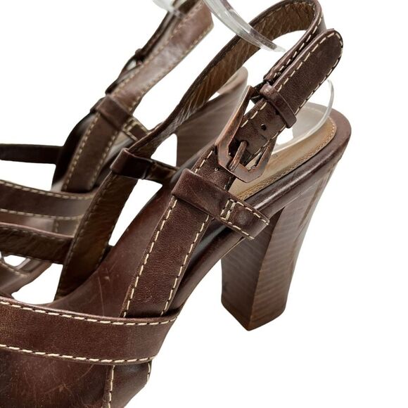 COLE HAAN Brown Chunky Stacked High Heel Genuine Leather Slingback Sandals 7.5 - Picture 8 of 16